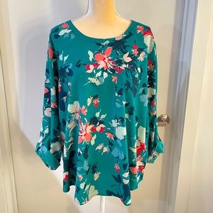 Women’s Floral 3/4 Sleeve Round Neck Blouse XXL